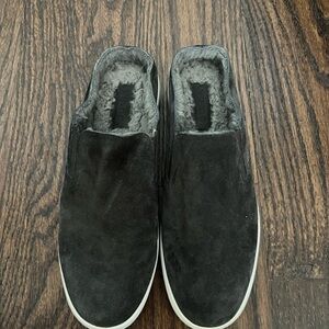 Vince Black Suede Mules with Fur Lining